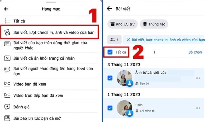 Chọn vào Bài đăng, lượt check-in, ảnh và video của bạn