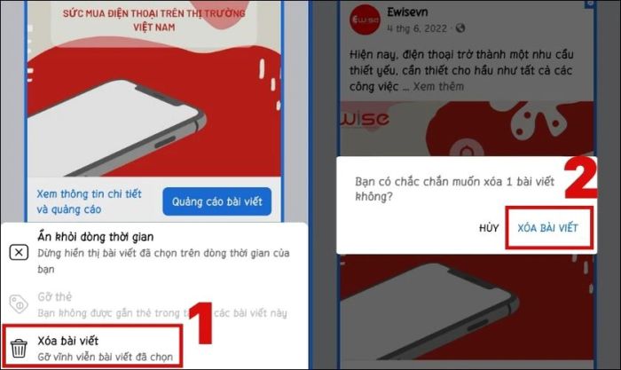 Chọn Xóa bài đăng và nhấn nút Xóa bài đăng lần nữa