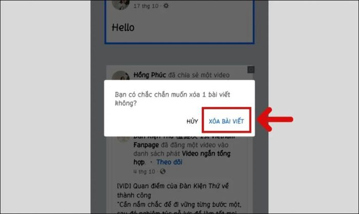 Nhấn lại vào Xóa bài đăng một lần nữa để xác nhận