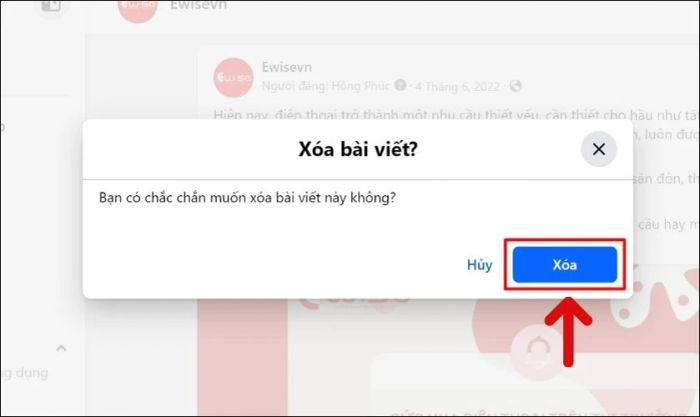 Nhấn nút Xóa để xóa bài đăng trên Facebook nhanh nhất trên máy tính