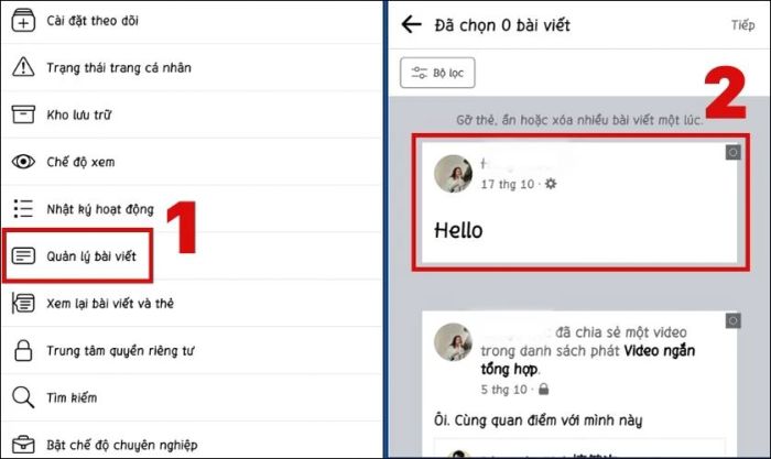 Chọn Quản lý bài đăng và nhấn vào bài đăng cần xóa