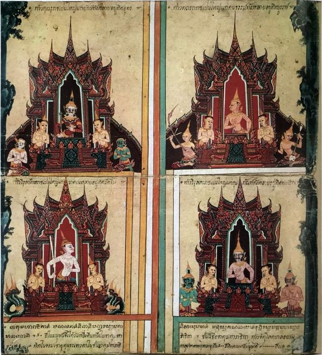 จิตรกรรมภายในวัดพระศรีรัตนศาสดาราม แสดงภาพบริวารจตุโลกบาลทั้งสี่