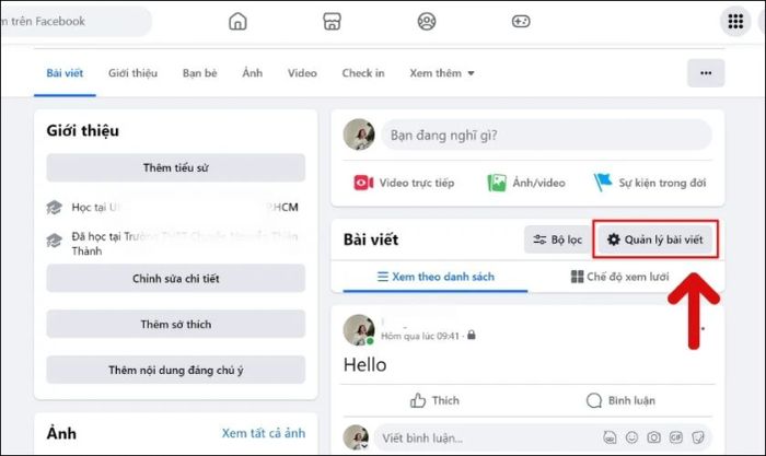 Nhấn vào nút Quản lý bài đăng