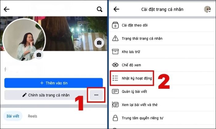 Nhấn vào biểu tượng ba chấm và chọn Nhật ký hoạt động