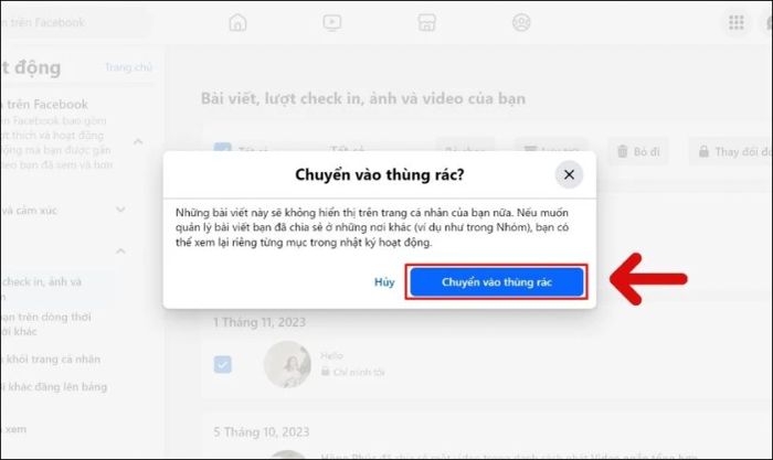 Nhấn nút Chuyển vào thùng rác