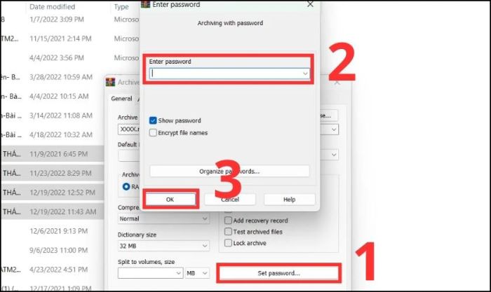 Nhập mật khẩu để mở file nén khi cần truy cập nội dung bên trong