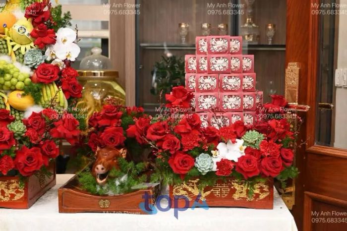 Mỹ Anh Flower là một trong những địa chỉ nổi tiếng cung cấp dịch vụ mâm quả cưới hỏi tại TP. Hòa Bình