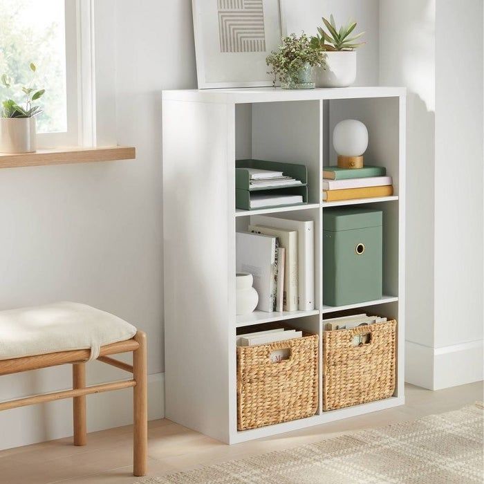 the white six-shelf organizer