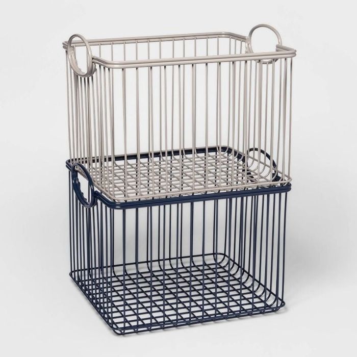 two storage bins stacked together