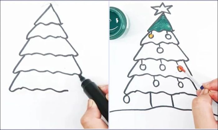 Hướng dẫn cách vẽ cây thông Noel bằng các hình tam giác xếp chồng lên nhau