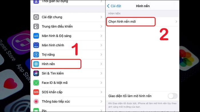 Hướng dẫn thay đổi hình nền iPhone trong mục Cài đặt bước 1