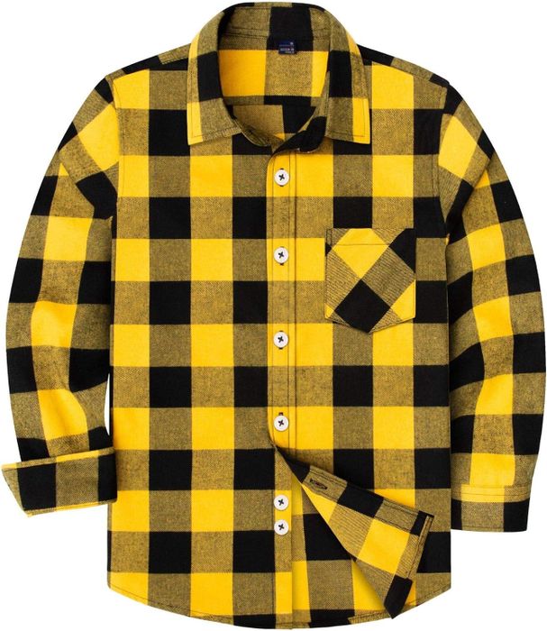 A yellow flannel shirt with a buffalo check pattern