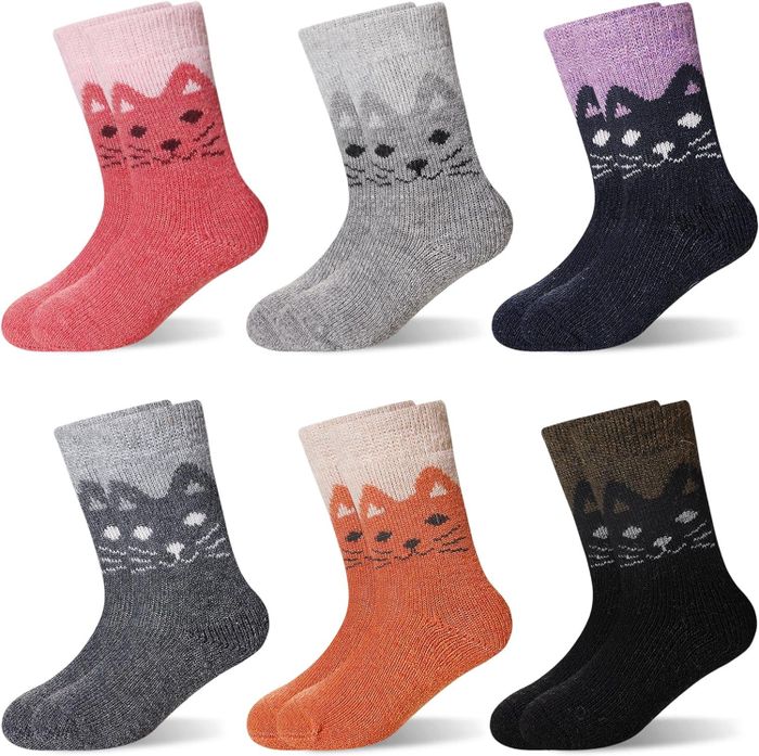 Wool socks for kids featuring adorable cat designs