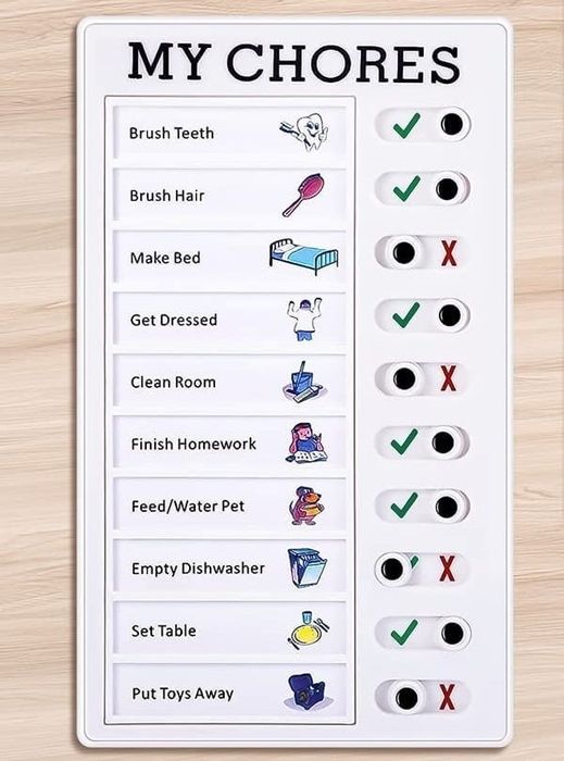 A chore chart filled with tasks and checkmarks for completion