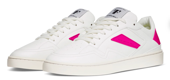 women’s court sneaker featuring hot pink accents