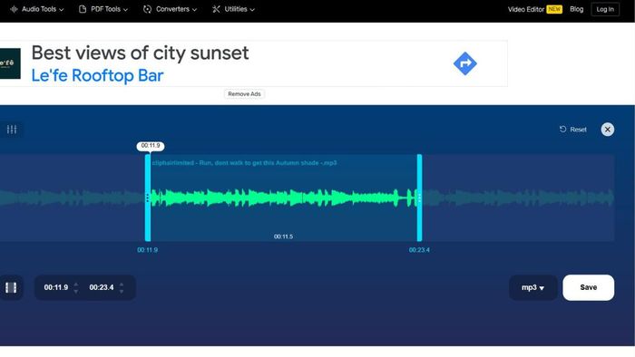 Cắt file MP3 bước 2: Điều chỉnh phần âm thanh muốn giữ lại