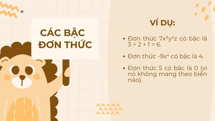 Các bậc của đơn thức là gì?