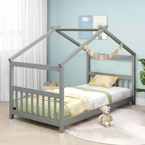 a gray house bed frame