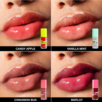photos of models wearing the four lip oil shades