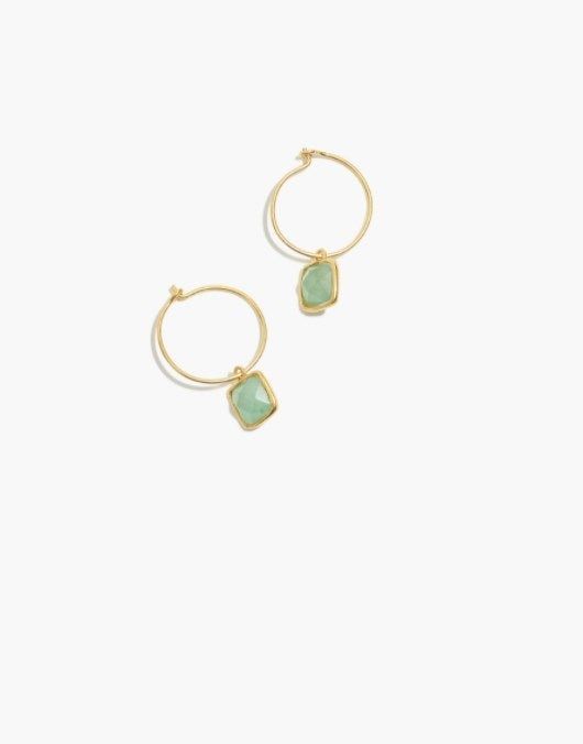 the stone hoop earrings in soft mint green