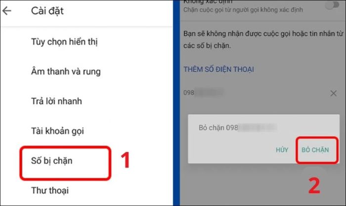 Hãy chọn mục Số bị chặn
