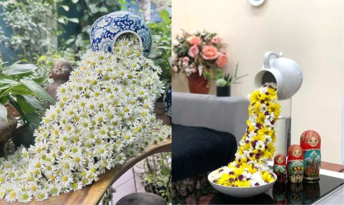 Cách cắm hoa cát tường ngày Tết theo kiểu thác đổ