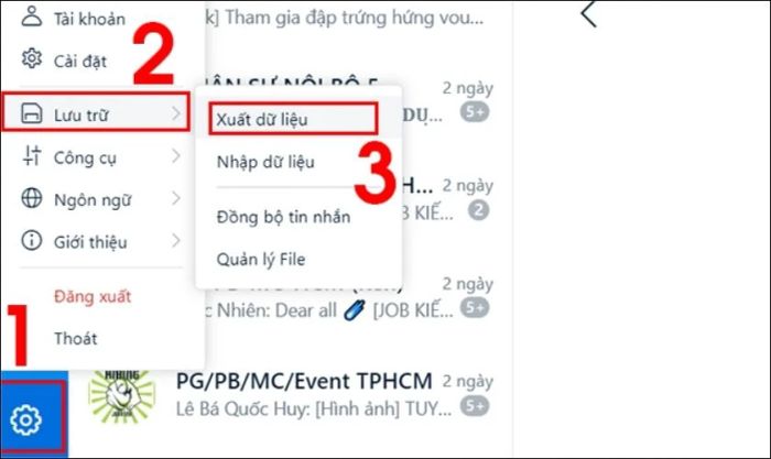 Nhấn liên tiếp Sao lưu và Xuất dữ liệu