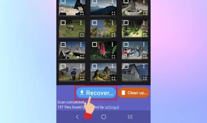 Chọn ảnh cần khôi phục và nhấn RECOVER