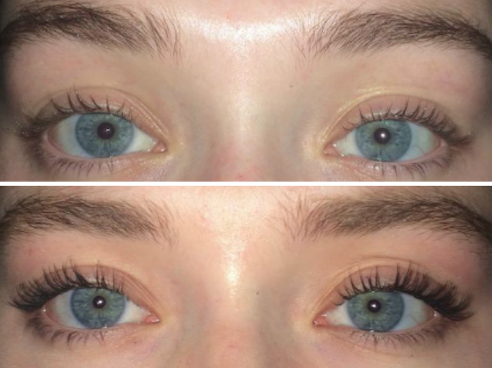 a reviewer’s eyelashes before and after using the mascara