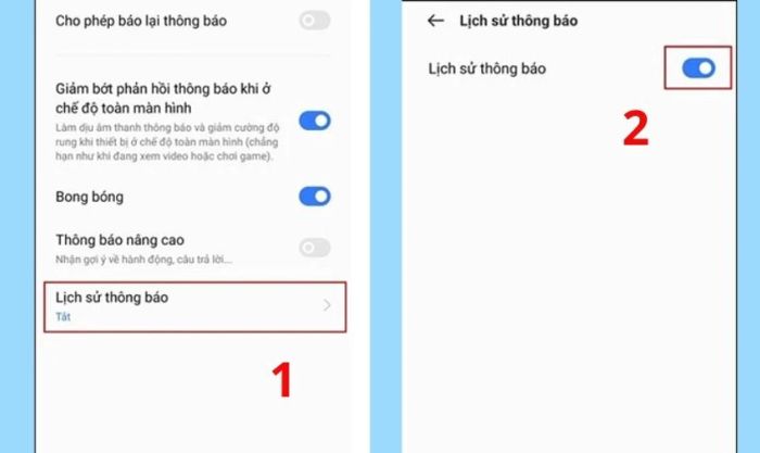 Kích hoạt tính năng xem lịch sử thông báo