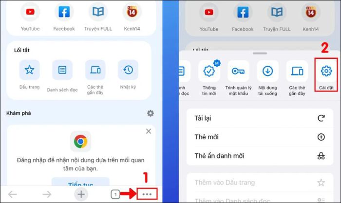 Vào phần Cài đặt của Chrome trên iPhone