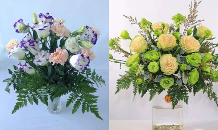 Thêm lá xanh để tăng thêm vẻ đẹp cho bình hoa