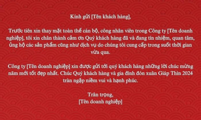 Mẫu thư chúc mừng năm mới gửi khách hàng qua Email