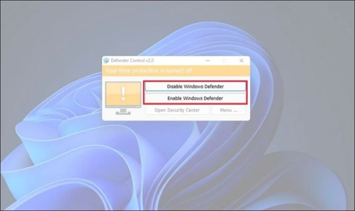 Chọn Disable Windows Defender để vô hiệu hóa phần mềm