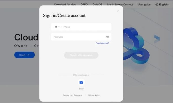 Khôi phục ảnh đã xóa thông qua trang web OPPO Cloud