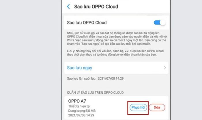Tìm file sao lưu có chứa ảnh cần khôi phục và chọn Phục hồi