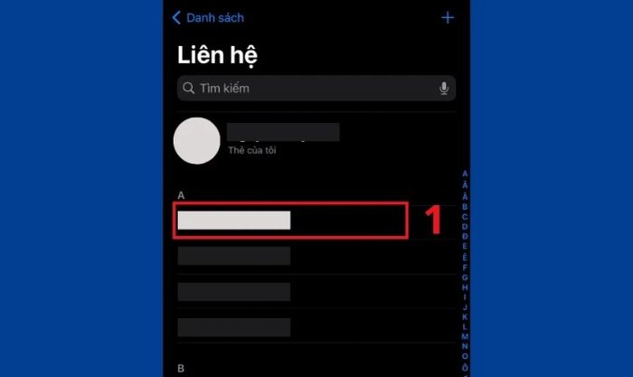 Tìm kiếm và chọn liên hệ cần gỡ chặn