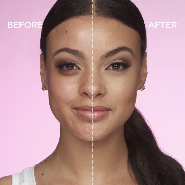 a before and after photo of a model using Shape Tape