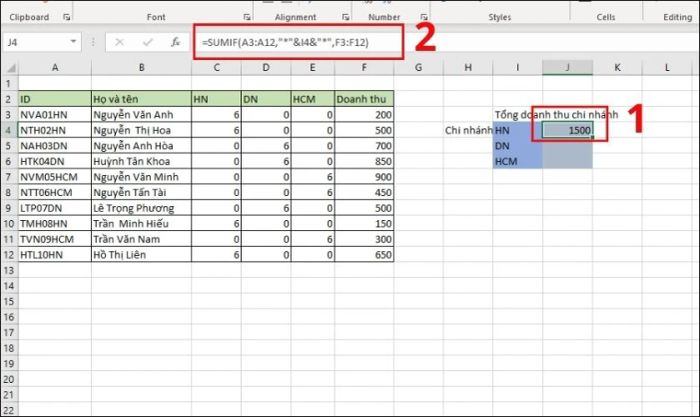 Hướng dẫn tính tổng các ô không liền kề trong Excel bằng hàm SUMIF
