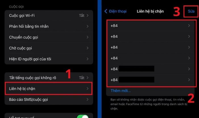Tìm và chọn mục Liên hệ bị chặn