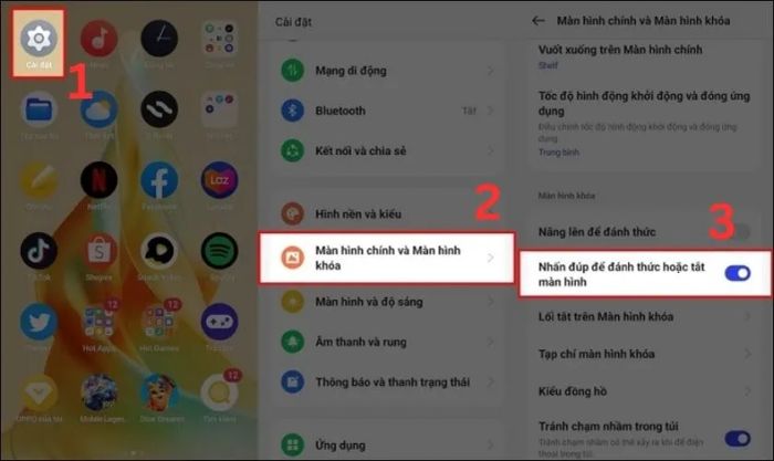 Thiết lập chạm đúp để mở màn hình