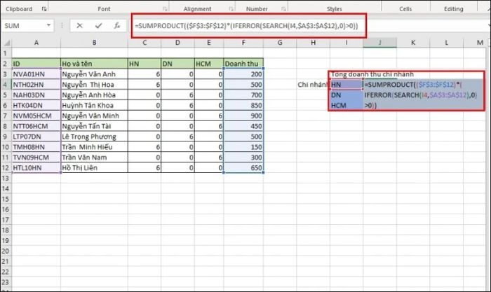 Hướng dẫn tính tổng các ô không liền kề bằng hàm SUMPRODUCT trong Excel