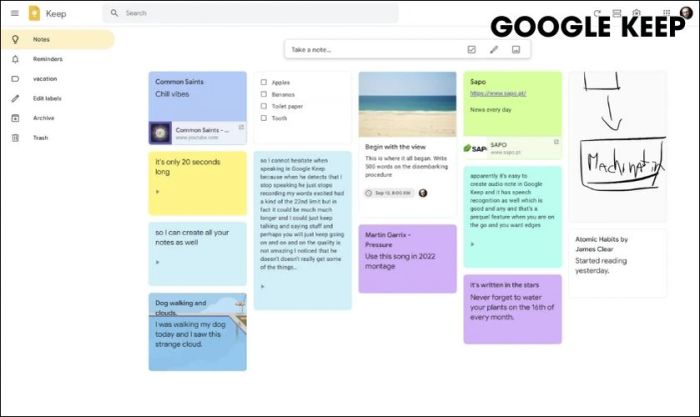 Google Keep giúp bạn ghi chú các công việc quan trọng một cách nhanh chóng và tiện lợi
