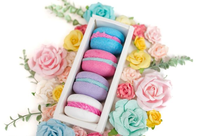 a box of macaron-shaped bath bombs