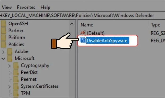 Nhấp đúp vào khóa DisableAntiSpyware vừa được tạo