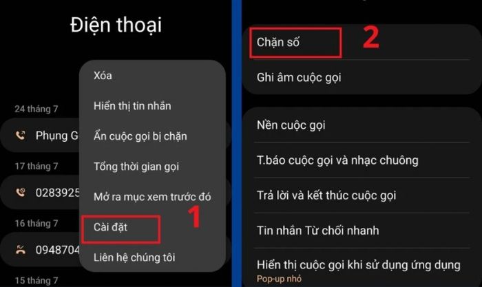 Hãy chọn mục Cài đặt và tiếp tục nhấn vào Chặn số