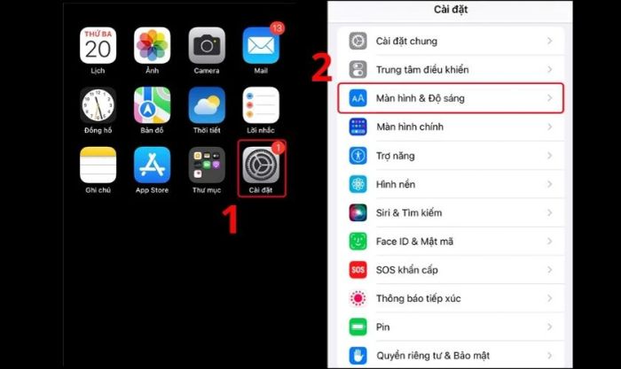 Mở Cài đặt và chọn phần Màn hình & độ sáng