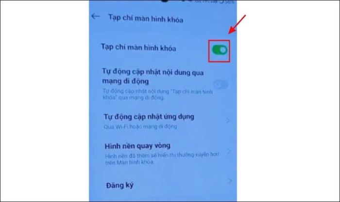 Tại mục Tạp chí màn hình khóa, nhấn Mở