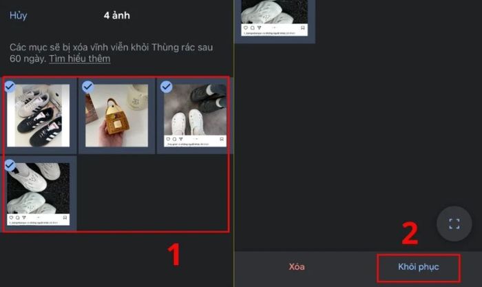 Sau khi chọn ảnh, nhấn vào nút Khôi phục để hoàn tất
