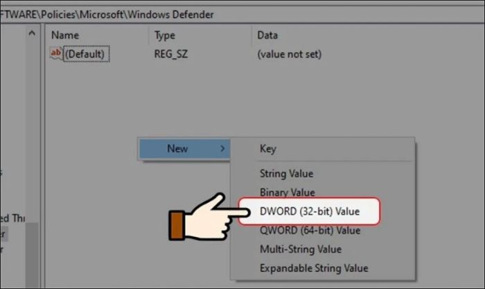 Nhấp chuột phải để tạo mới DWORD DisableAntiSpyware nếu không tìm thấy